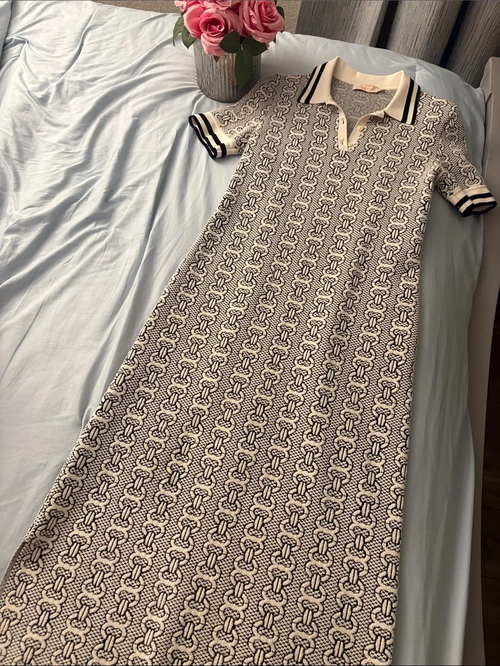 Tory Burch Cream and Black Knit Polo Maxi Dress - Picture 4 of 7